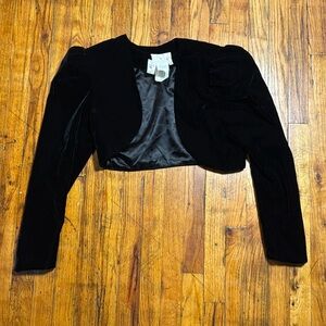 CACHÉ VTG Black Velvet Bolo Vest Puff Shoulder Long Sleeve Made in USA Size 10‎